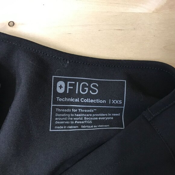 FIGS -WOMEN'S XXS - BLACK SHORT SLEEVE V NECK TECHNICAL UNIFORM TOP - Picture 6 of 8